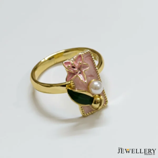 The Ethereal Orchid Enamel & Pearl Ring for women Anti Tarnish (7)