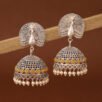 Antique Peacock Silver Oxidized Jhumka Earrings – Yellow Stone & Pearl