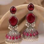 Meher Oxidised Silver Jhumka Earrings – Ruby Stone Pearl