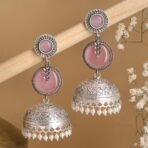 Raaya Oxidised Silver Jhumka Earrings – Pink Stone Pearl Drop