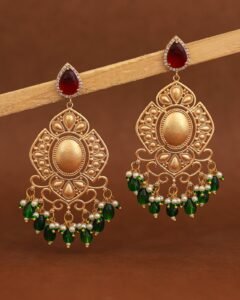 Royal Emerald Drop Jhumka Earrings – Gold Plated Traditional Statement