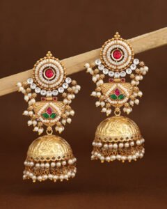 Royal Pearl Premium Gold Jhumki – Green & Ruby Stone Gold Plated