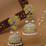 Zariya Oxidised Silver Jhumka Earrings – Yellow Stone Pearl Drop Ethnic Statement