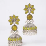 Zariya Oxidised Silver Jhumka Earrings – Yellow Stone Pearl Drop Ethnic Statement