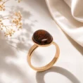 Elegance Statement Gold Ring with Rich Brown Amber Stone - Anti Tarnish Ring