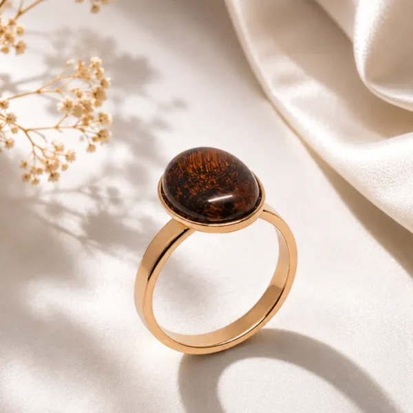 Elegance Statement Gold Ring with Rich Brown Amber Stone - Anti Tarnish Ring Elegance Statement Gold Ring with Rich Brown Amber Stone - Anti Tarnish Ring