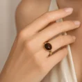 Elegance Statement Gold Ring with Rich Brown Amber Stone - Anti Tarnish Ring