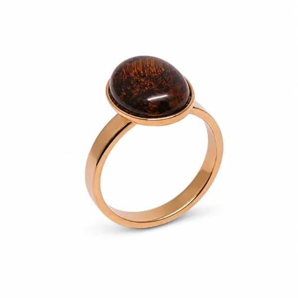 Elegance Statement Gold Ring with Rich Brown Amber Stone - Anti Tarnish Ring Elegance Statement Gold Ring with Rich Brown Amber Stone - Anti Tarnish Ring