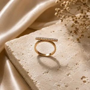 Radiant Gold Horizontal Bar Pave Anti Tarnish Ring